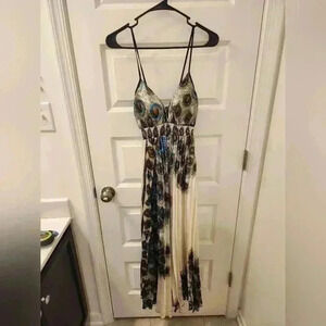 Step in Style Accordion Empire Cut Peacock Dress Size S Maxi Y2K #Z572